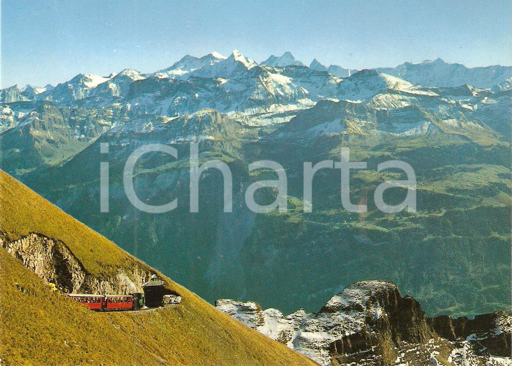 Cartolina originale da collezione 1975 ca SVIZZERA Brienz Rothorn Bahn BRB Treno Panorama BERNER ALPEN Cartolina 1