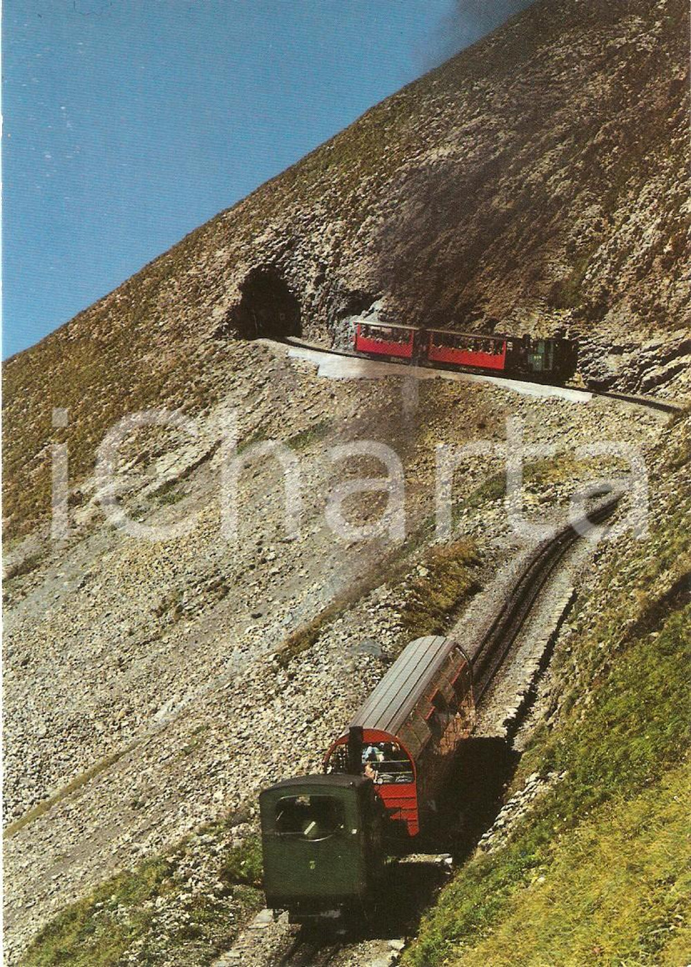 Cartolina originale da collezione 1975 ca SVIZZERA Brienz Rothorn Bahn BRB Treni entrano in galleria Cartolina FG 1