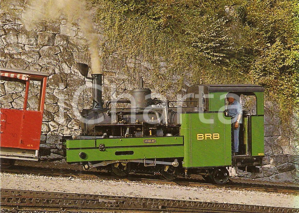Cartolina originale da collezione 1975 ca SVIZZERA Ferrovie BRB Locomotiva 7 Hotel ROTHORN KULM Cartolina ANIMATA 1