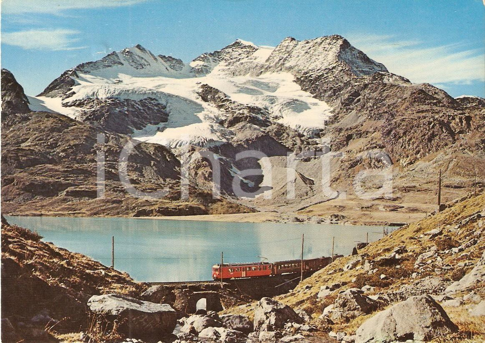 Cartolina originale da collezione 1975 ca SVIZZERA Passo del BERNINA Treno RhB RhÃ¤tische Bahn *Cartolina 1