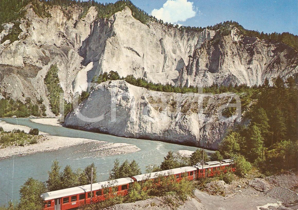 Cartolina originale da collezione 1975 ca SVIZZERA RhÃ¤tische Bahn RhB Treno attraversa RHEINSCHLUCHT *Cartolina 1