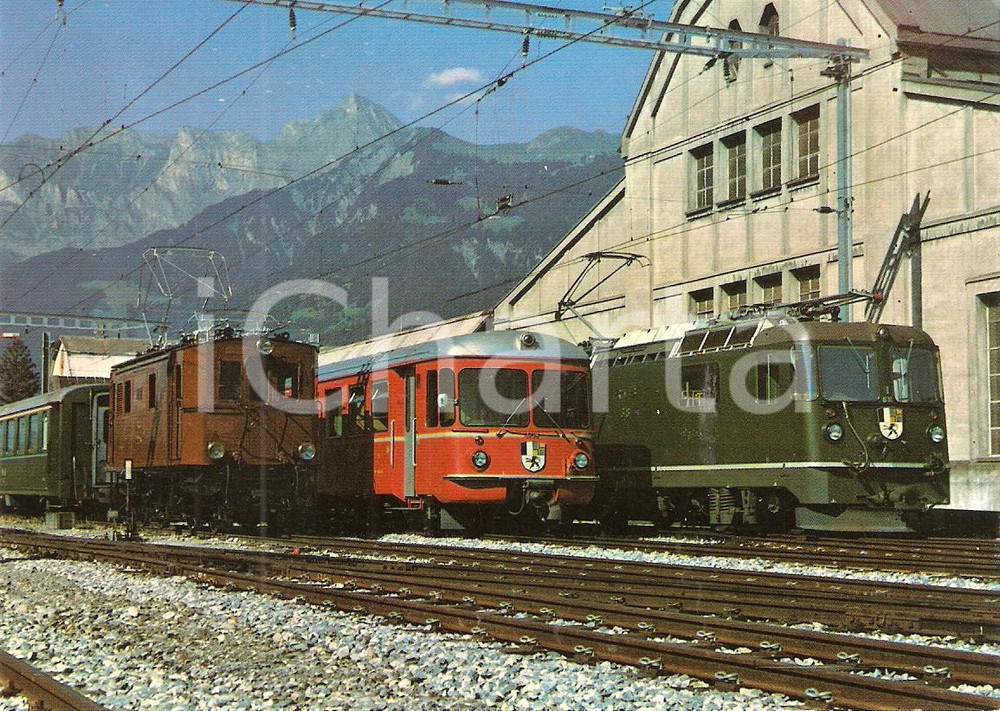 Cartolina originale da collezione 1975 ca SVIZZERA RhÃ¤tische Bahn Locomotiva Ge 2/4 e Ge 4/4 II *Cartolina FG NV 1