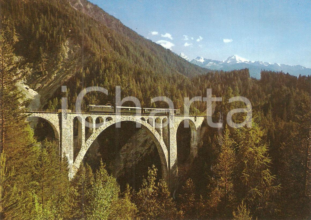 Cartolina originale da collezione 1975 ca SVIZZERA RhÃ¤tische Bahn WIESENER VIADUKT su fiume LANDWASSER *Cartolina 1
