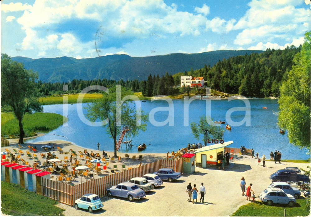 Cartolina originale da collezione 1967 LAVARONE (TN) Veduta del lago con i bagni LIDO *Cartolina FG VG VINTAGE 1