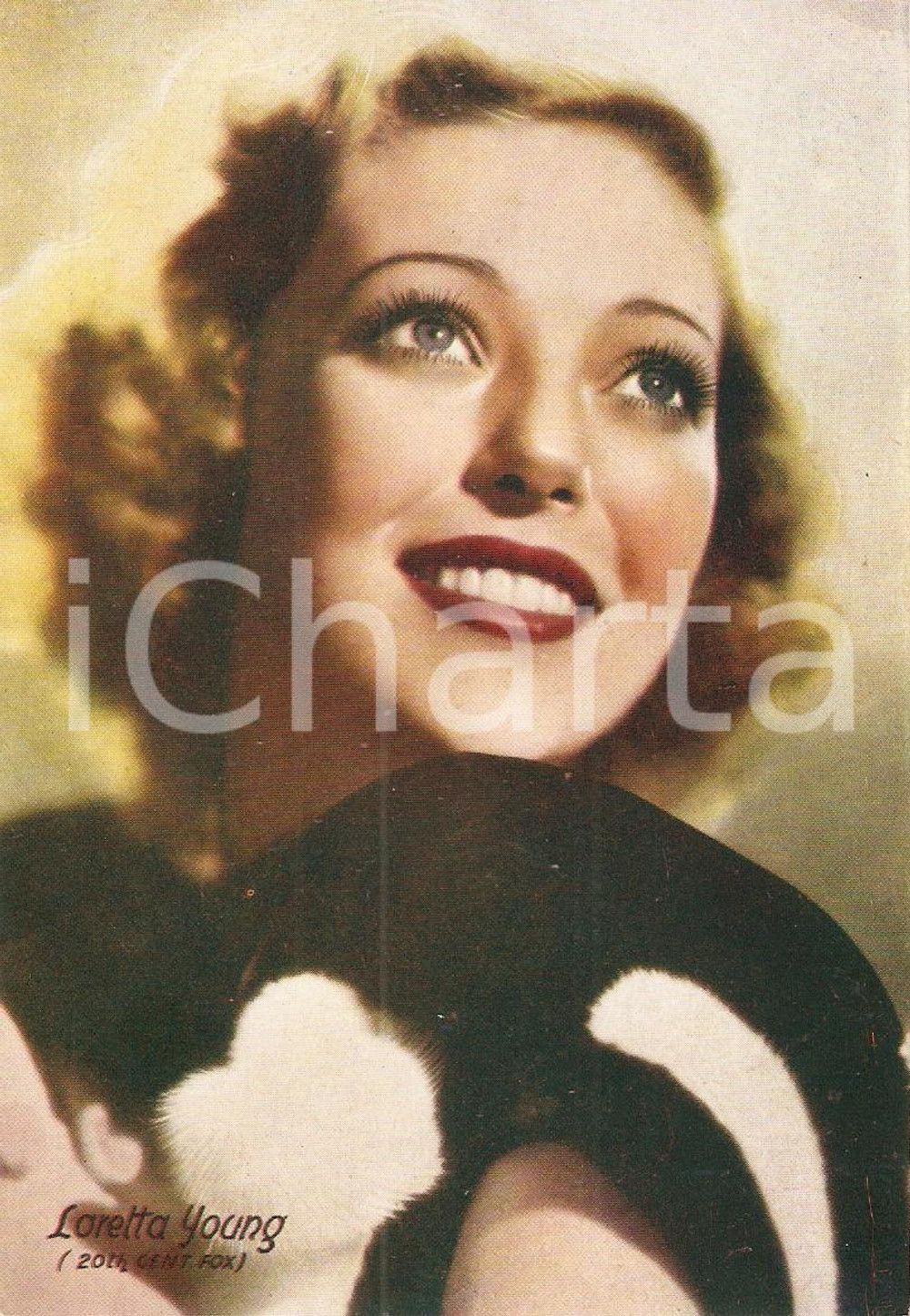 Cartolina originale da collezione 1940 ca CINEMA Ritratto Loretta YOUNG attrice 20th CENTURY FOX *Cartolina FG NV 1