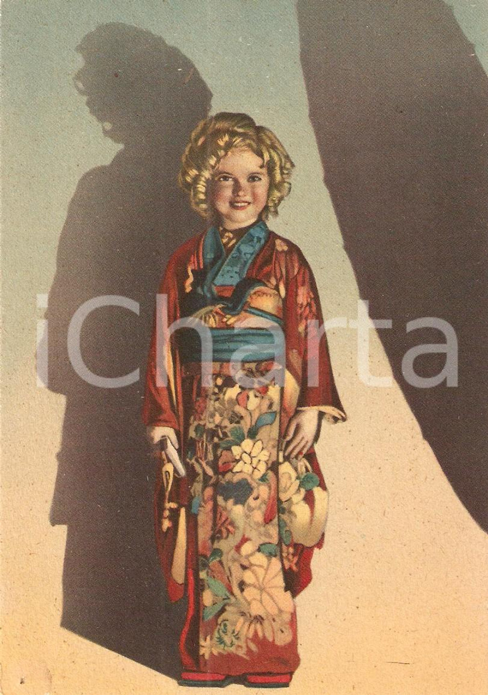 Cartolina originale da collezione 1940 ca CINEMA Shirley TEMPLE wears a kimono Portrait *Cartolina FG NV 1