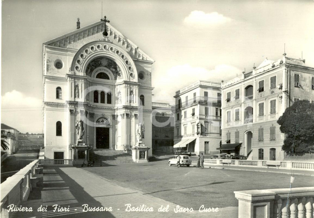 Cartolina originale da collezione 1958 BUSSANA (IM) Riviera dei Fiori - Basilica del Sacro Cuore *Cartolina FG VG 1
