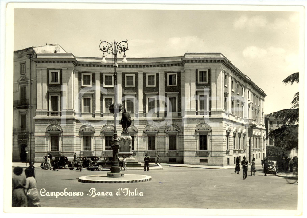 Cartolina originale da collezione 1960 ca CAMPOBASSO Veduta della BANCA D ITALIA Cartolina ANIMATA FG VG 1