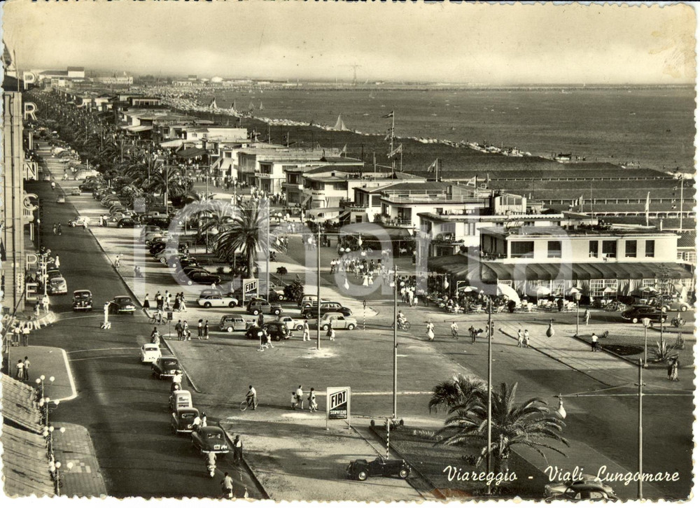 Cartolina originale da collezione 1954 VIAREGGIO LU Veduta dei viali sul lungomare PubblicitÃ  FIAT FG VG 1
