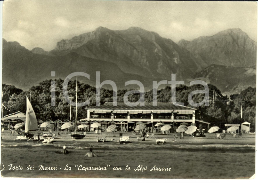 Cartolina originale da collezione 1957 FORTE DEI MARMI LU La CAPANNINA con le ALPI APUANE Cartolina FG VG 1