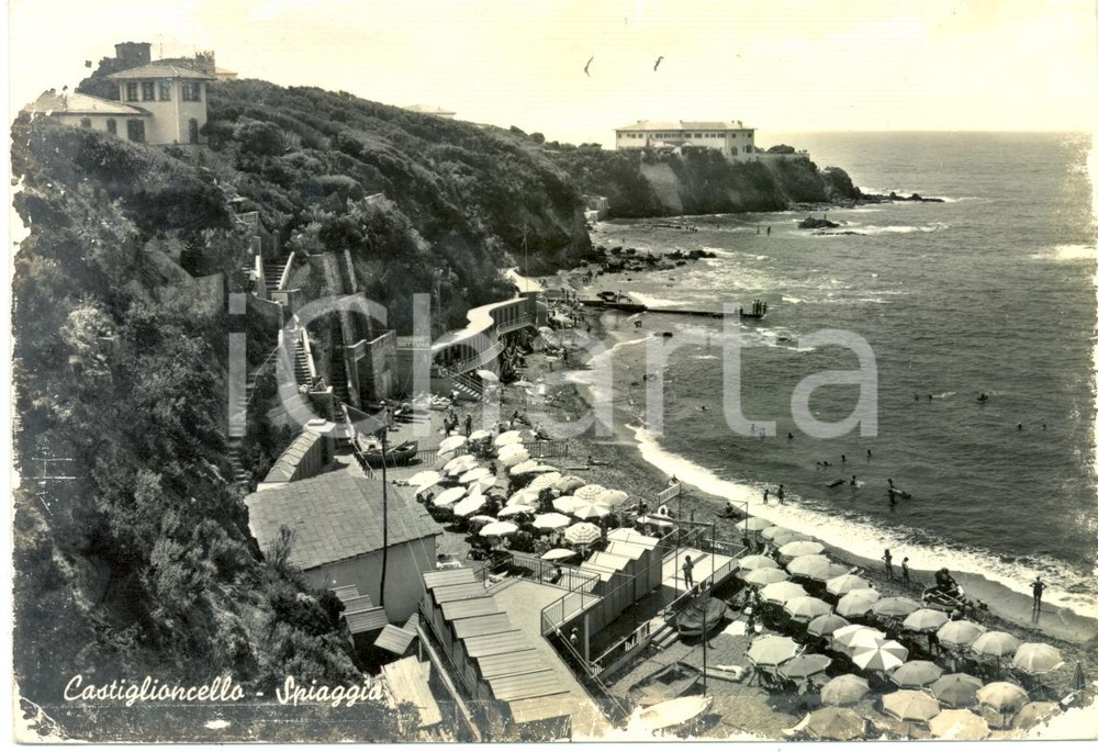 Cartolina originale da collezione 1961 ROSIGNANO MARITTIMO LI Panoramica spiaggia CASTIGLIONCELLO ANIMATA FG VG 1