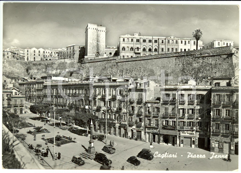 Cartolina originale da collezione 1954 CAGLIARI Veduta di piazza JENNE *Cartolina ANIMATA FG VG 1