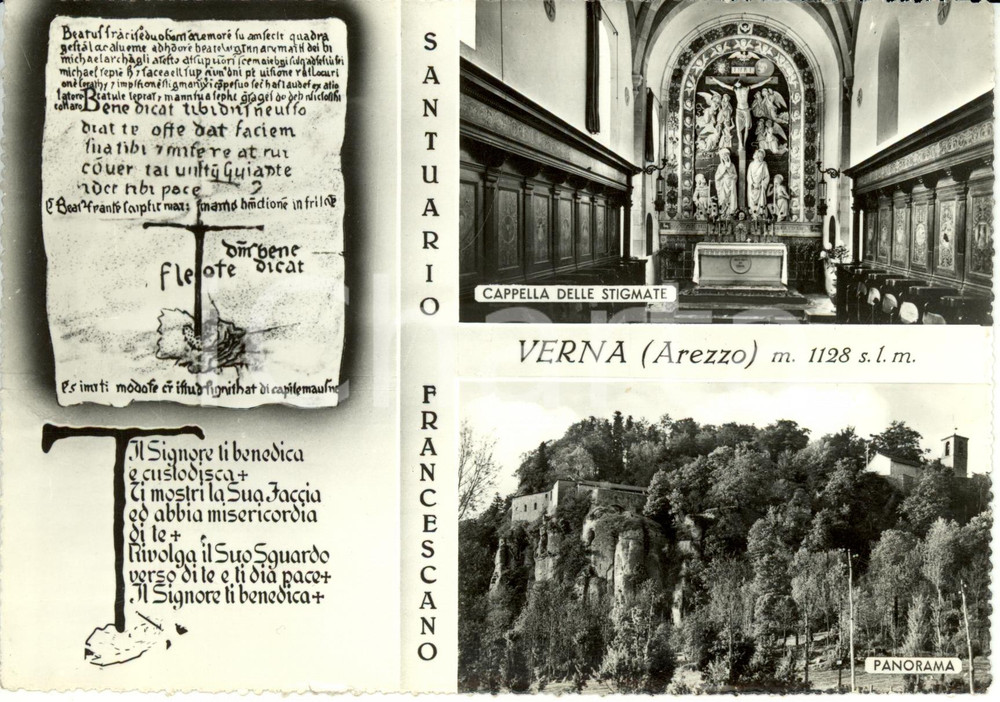 Cartolina originale da collezione 1963 LA VERNA AR Vedutine del santuario con Cappella delle Stigmate FG VG 1
