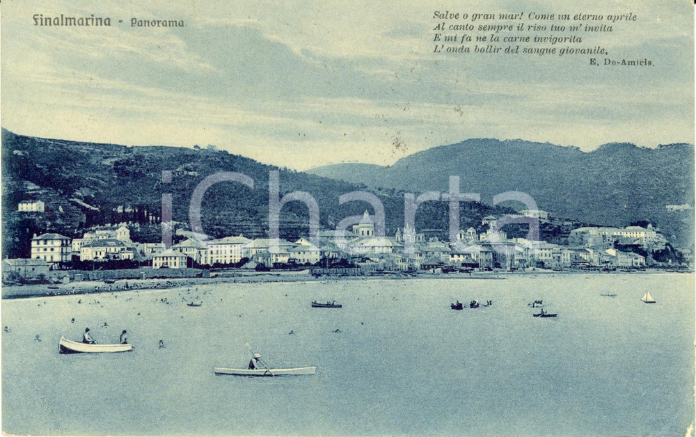 Cartolina originale da collezione 1914 FINALMARINA SV Panorama dal mare Cartolina FP VG ANIMATA con BARCHE 1