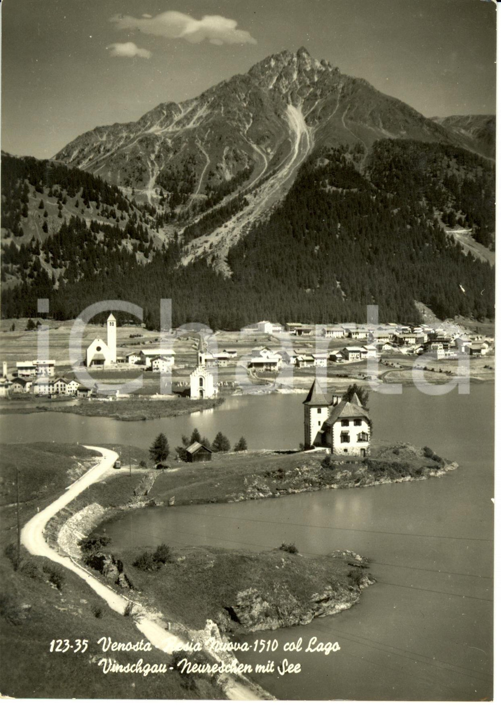 Cartolina originale da collezione 1956 CURON VENOSTA (BZ) Veduta RESIA NUOVA con il lago *Cartolina FG VG 1