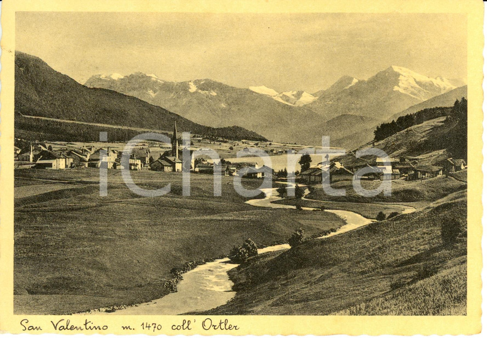 Cartolina originale da collezione 1939 SAN VALENTINO ALLA MUTA BZ Veduta del lago con monte ORTLES  FG VG 1
