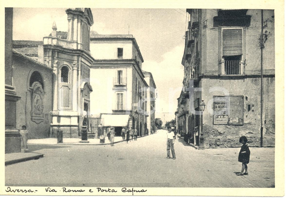 Cartolina originale da collezione 1940 ca AVERSA (CE) Veduta di via ROMA da porta CAPUA * Cartolina FG NV 1
