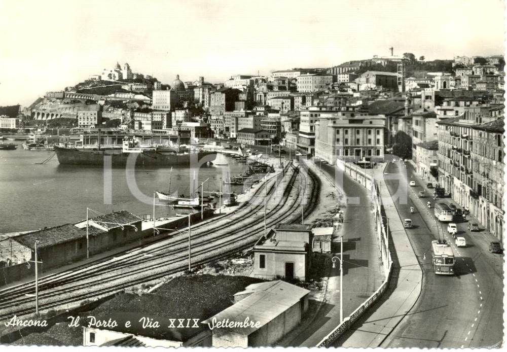 Cartolina originale da collezione 1963 ANCONA Veduta del porto e di via XXIX SETTEMBRE *Cartolina ANIMATA FG VG 1