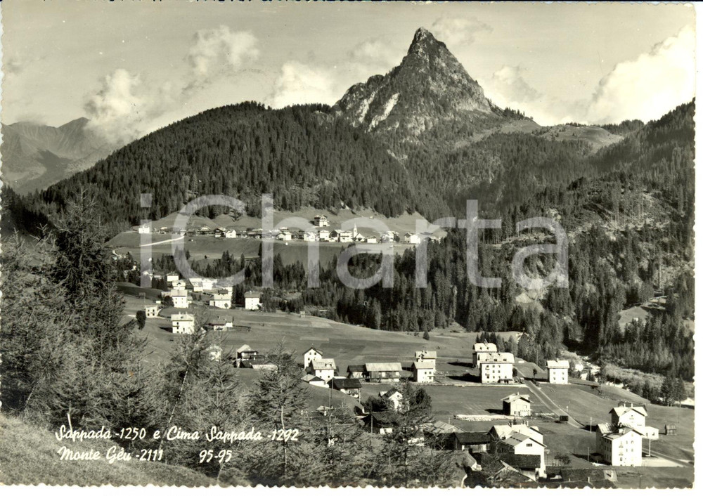 Cartolina originale da collezione 1960 SAPPADA (BL) Abitato con cima SAPPADA e monte GEU * Cartolina FG VG 1
