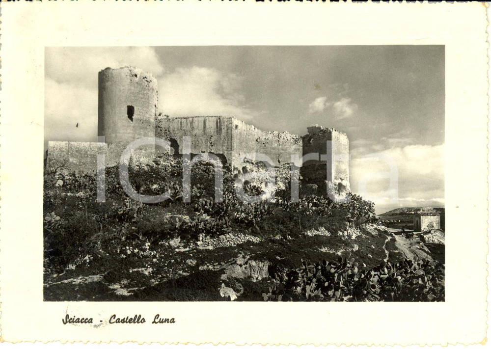 Cartolina originale da collezione 1955 SCIACCA (AG) CASTELLO LUNA tra le TERME SELINUNTINE *Cartolina FG VG 1