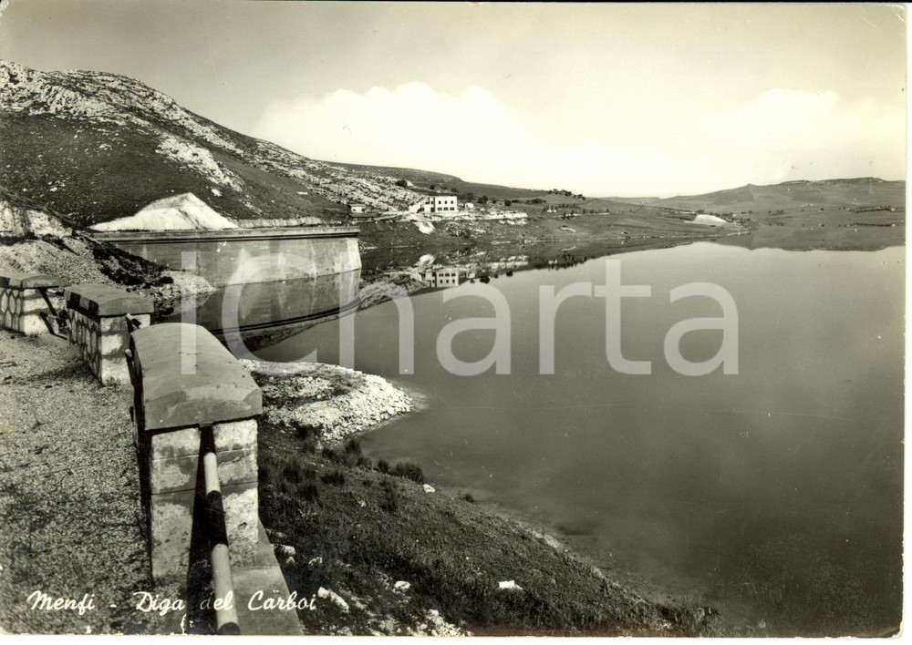 Cartolina originale da collezione 1959 MENFI (AG) Diga del CARBOJ - Bonifica BASSO BELICE *Cartolina FG VG 1