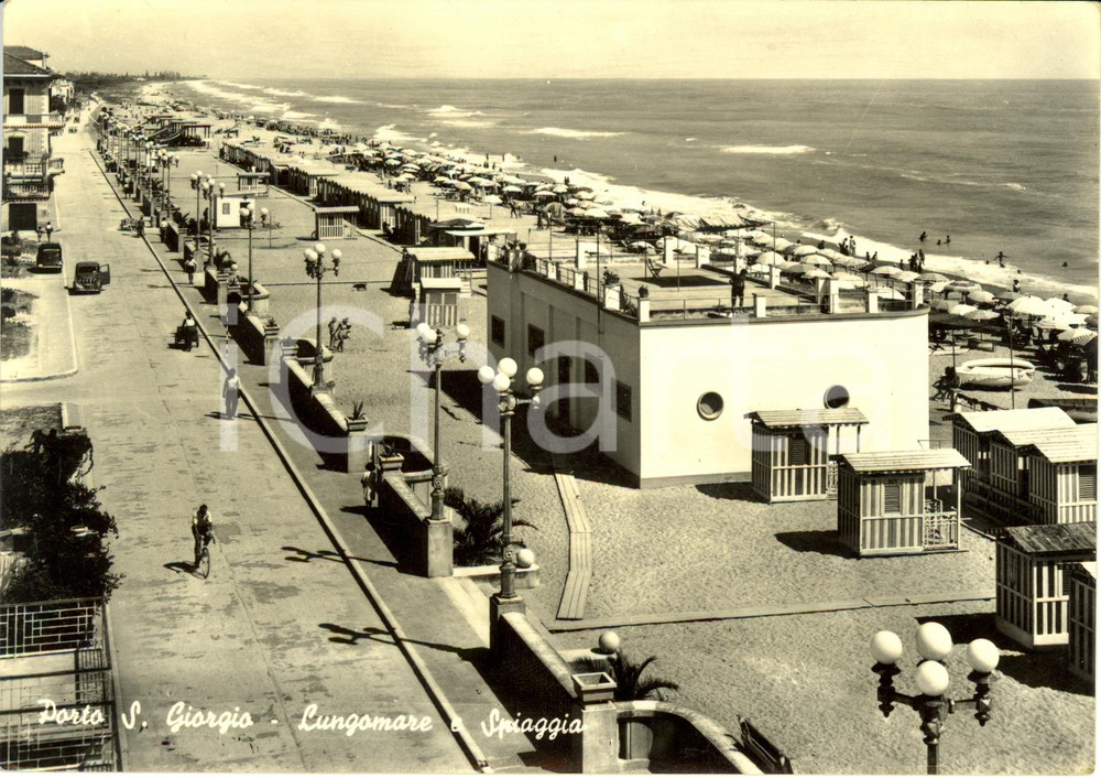 Cartolina originale da collezione 1956 PORTO SAN GIORGIO FM Veduta lungomare e spiaggia Cartolina ANIMATA FG VG 1