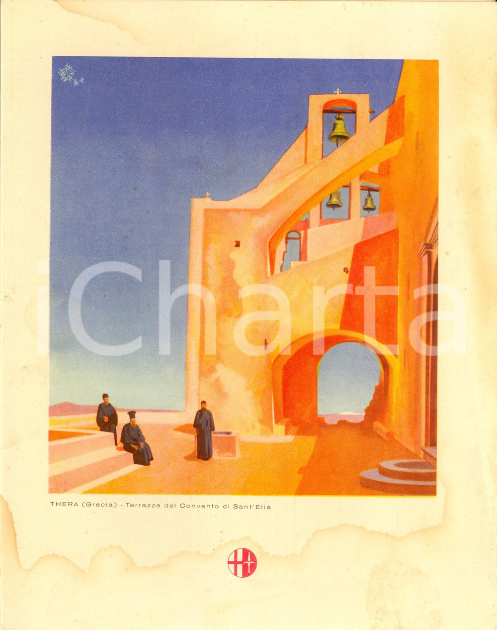 Oggetto da collezione cartaceo 1939 ITALIA Motonave VIRGILIO MenÃ¹ di bordo Convento di Sant Elia a THERA 1