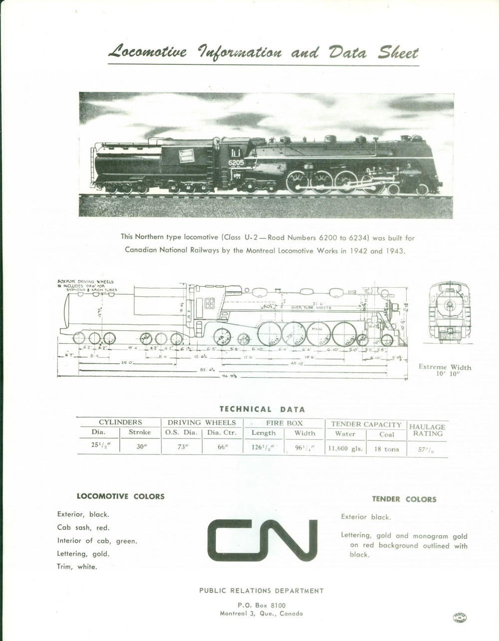 Materiale pubblicitario d’epoca 1975 ca CANADIAN RAILWAYS Locomotiva Northern Type Class U2 Scheda tecnica 1