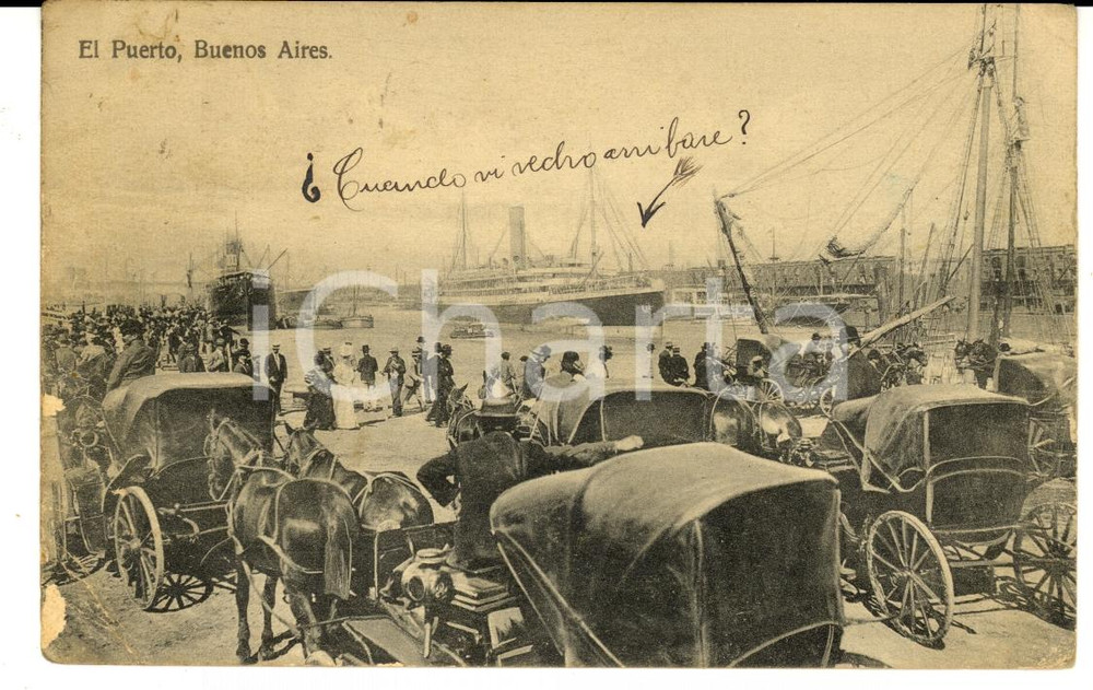 Cartolina originale da collezione 1911 BUENOS AIRES (Argentina) El Puerto *Cartolina ANIMATISSIMA FP VG 1