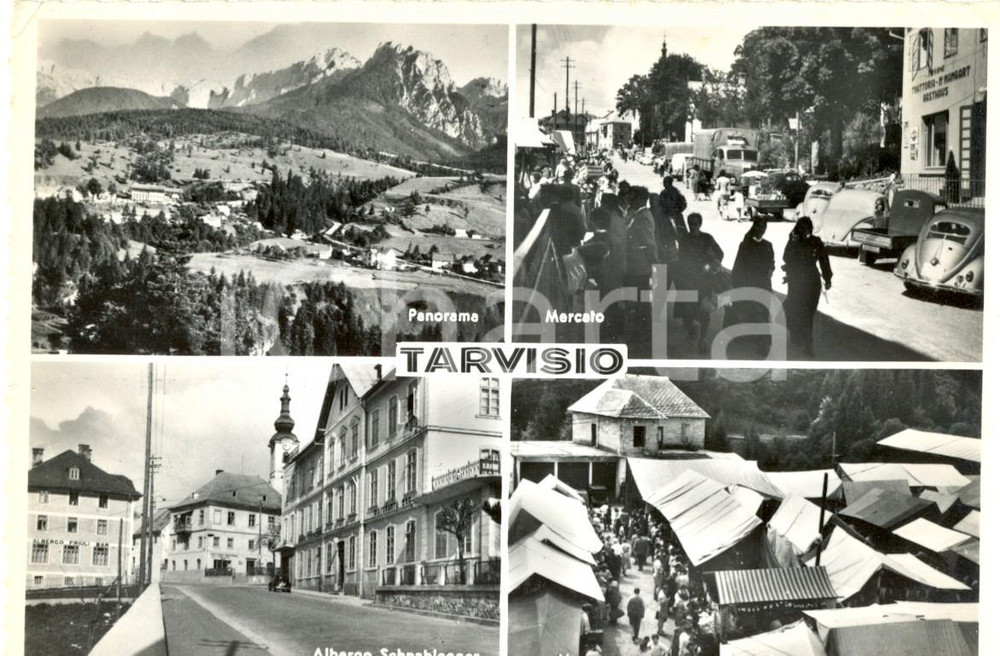 Cartolina originale da collezione 1959 TARVISIO UD Vedutine ALBERGO SCHNABLEGGER  MAGGIOLONI Cartolina FG VG 1