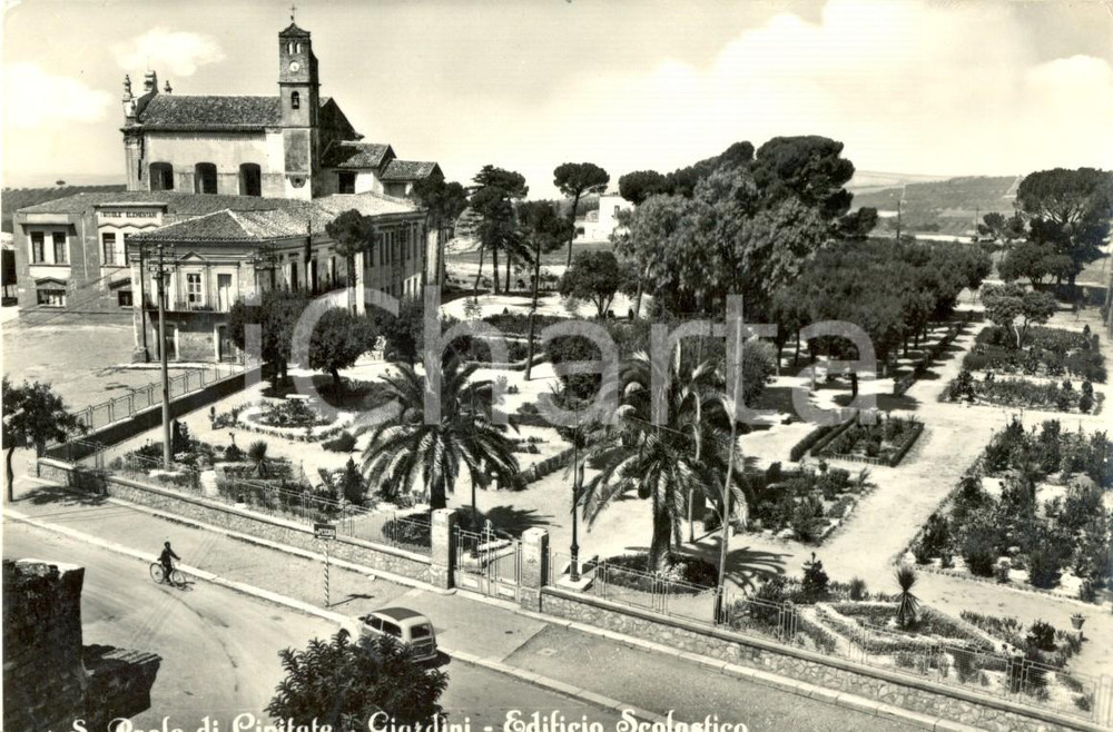 Cartolina originale da collezione 1953 SAN PAOLO DI CIVITATE FG Veduta giardini  AUTO EPOCA Cartolina animata 1
