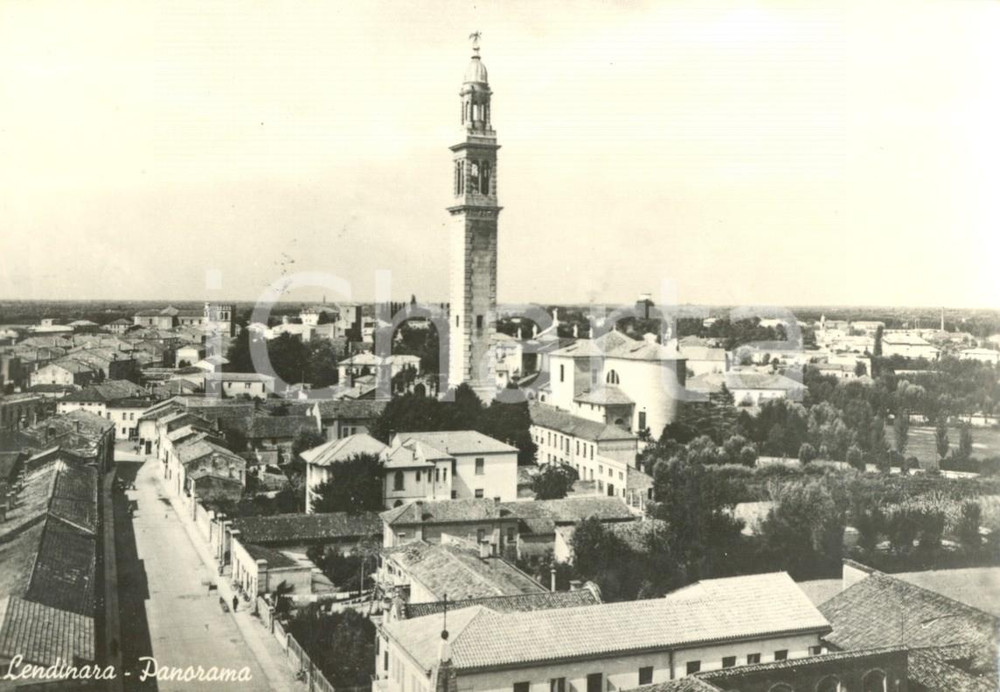 Cartolina originale da collezione 1965 LENDINARA RO Panorama generale  DUOMO Cartolina animata FG VG 1