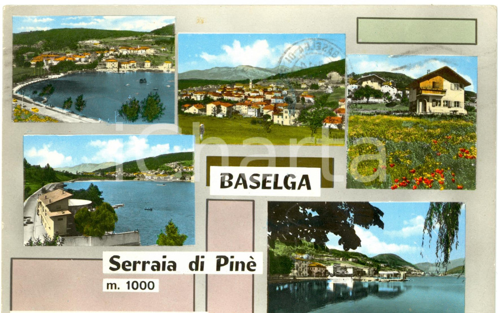 Cartolina originale da collezione 1965 BASELGA DI PINE  TN Vedutine con lago e chalet Cartolina FG VG 1