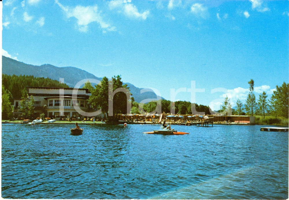 Cartolina originale da collezione 1960 ca BASELGA DI PINE  TN Il lido visto dal lago Cartolina FG NV VINTAGE 1
