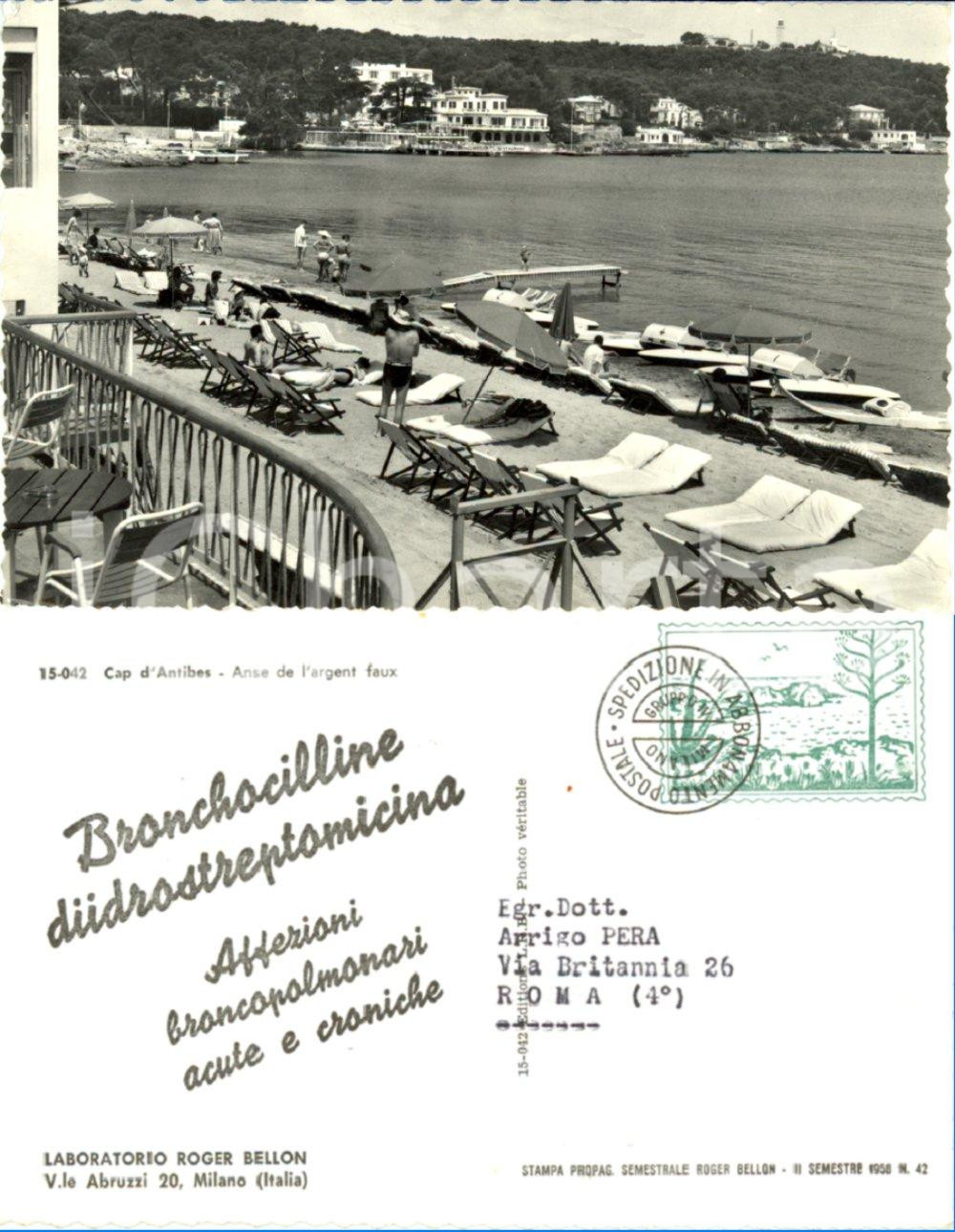 Cartolina originale da collezione 1958 ANTIBES FRANCIA Laboratorio BELLON BRONCHOCILLINECartolina FG VG VINTAGE 1