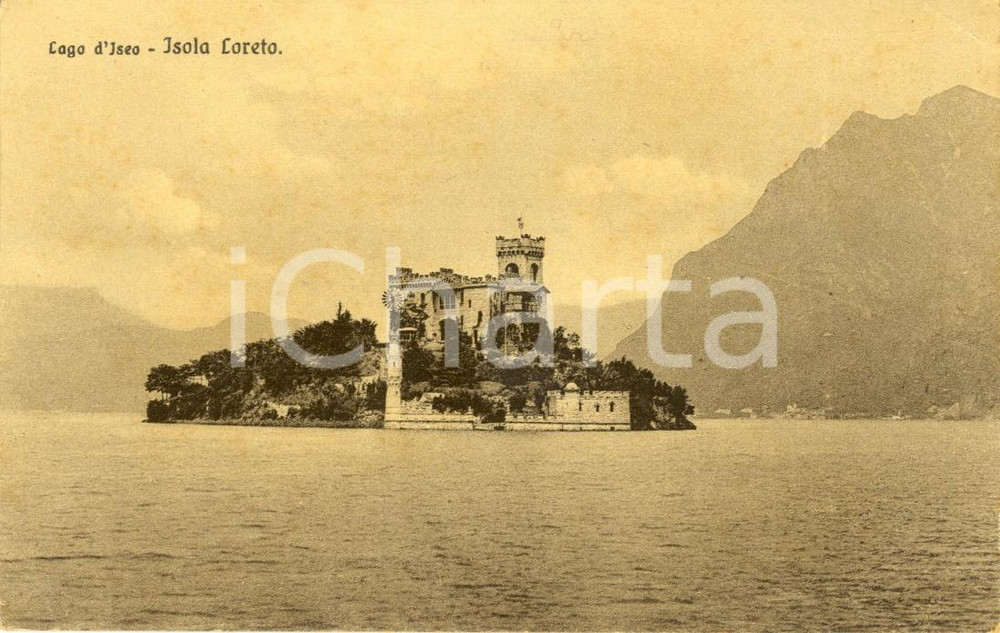Cartolina originale da collezione 1920 ca MONTE ISOLA BS Veduta Isola di LORETO sul Lago d ISEO Cartolina FP NV 1
