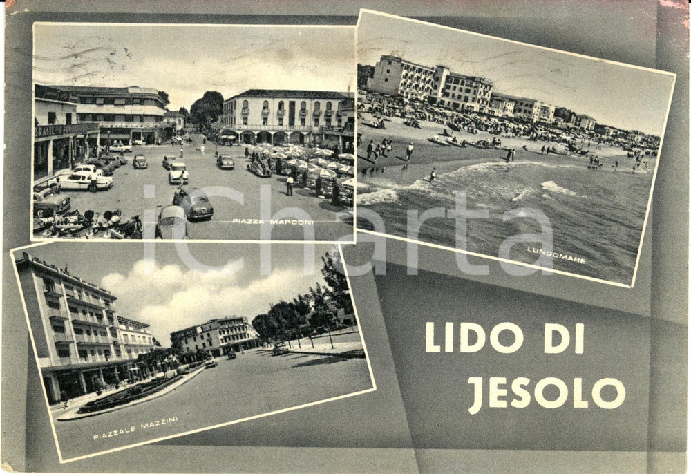Cartolina originale da collezione 1959 LIDO DI JESOLO VE Vedutine di centro e spiaggia Cartolina FG VG VINTAGE 1