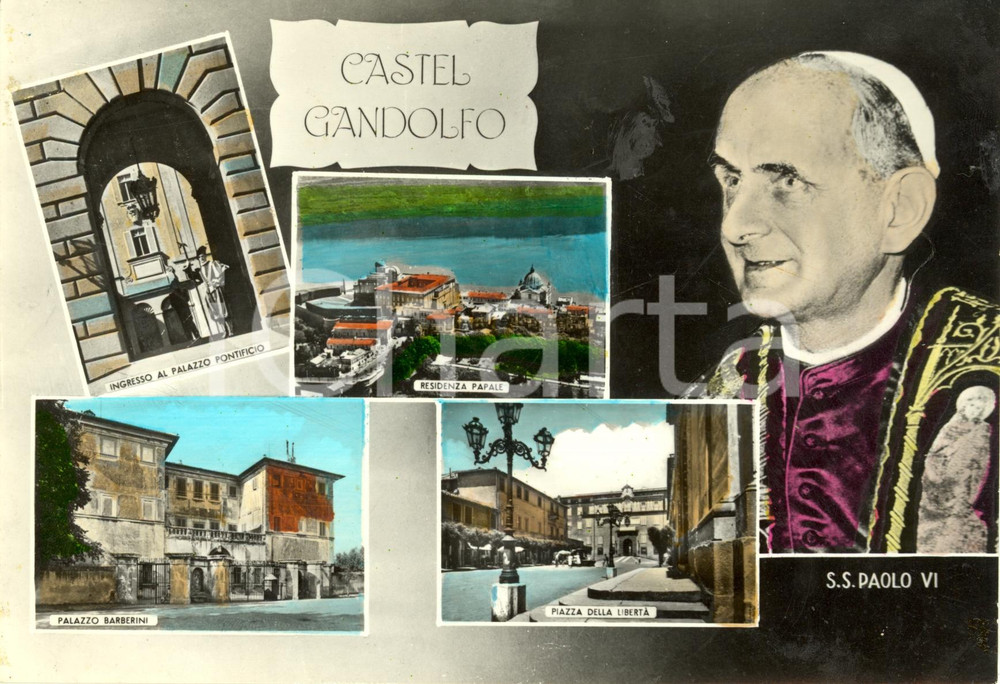 Cartolina originale da collezione 1960 ca CASTEL GANDOLFO RM Vedutine e PAPA PAOLO VI Cartolina FG NV VINTAGE 1