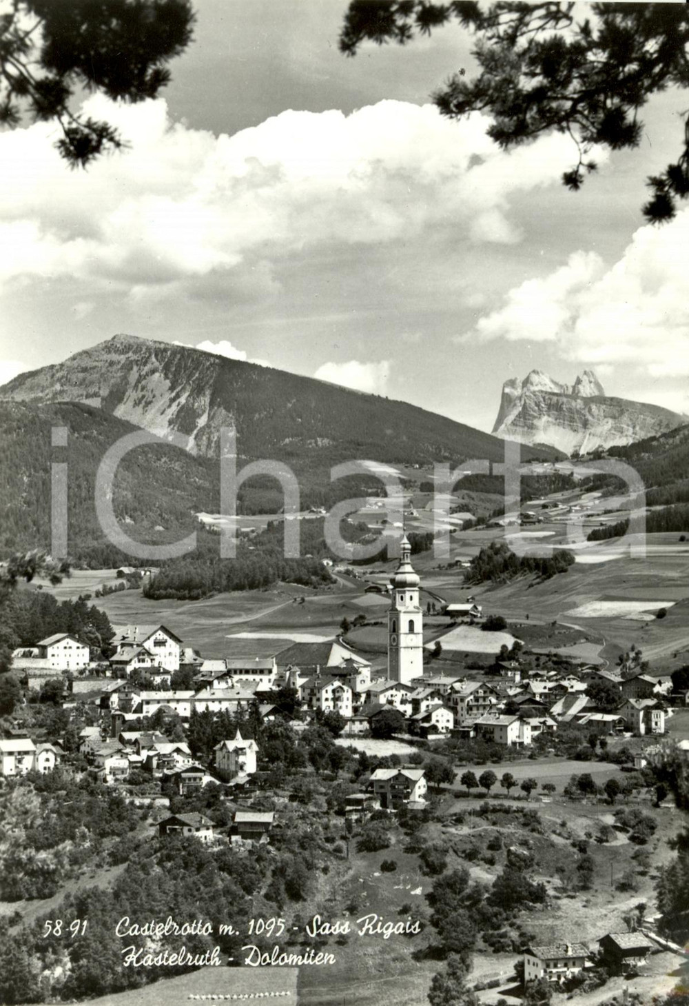 Cartolina originale da collezione 1964 CASTELROTTO (BZ) Il paese e il SASS RIGAIS sullo sfondo *Cartolina FG VG 1