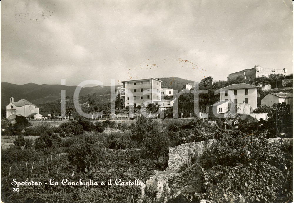 Cartolina originale da collezione 1957 SPOTORNO SV Veduta castello e casa vacanze CONCHIGLIA Cartolina FG VG 1