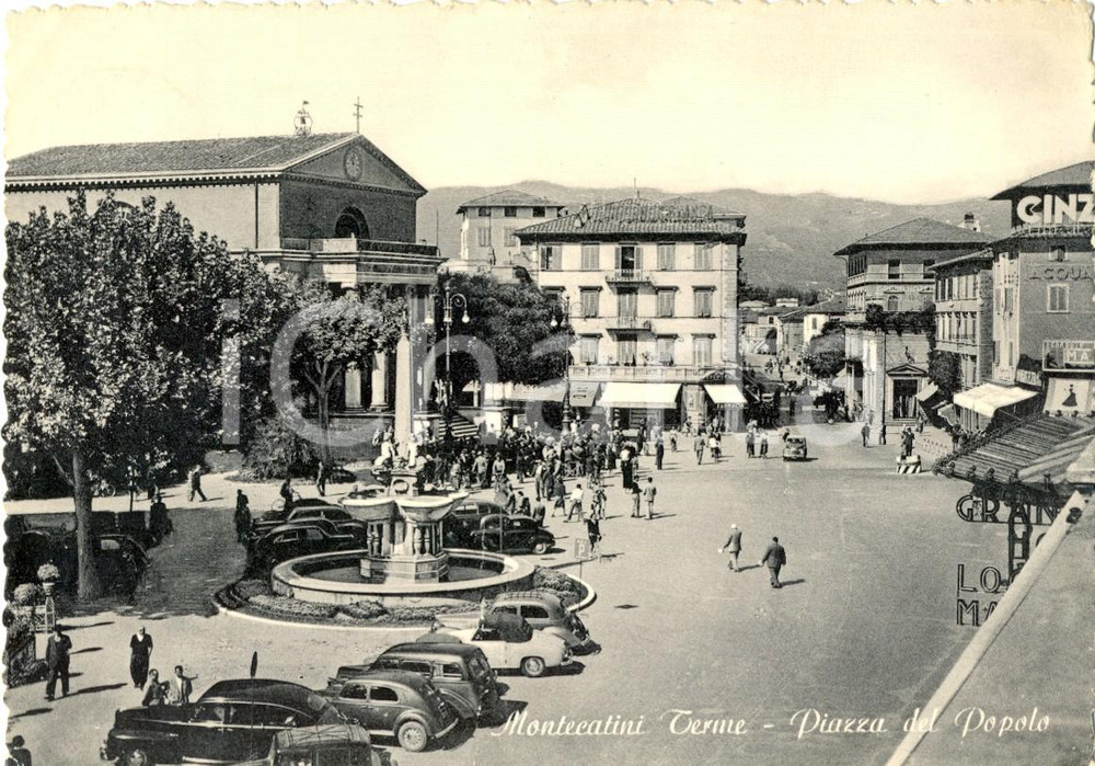 Cartolina originale da collezione 1955 MONTECATINI TERME PT Veduta di Piazza del Popolo con insegna CINZANO FG 1
