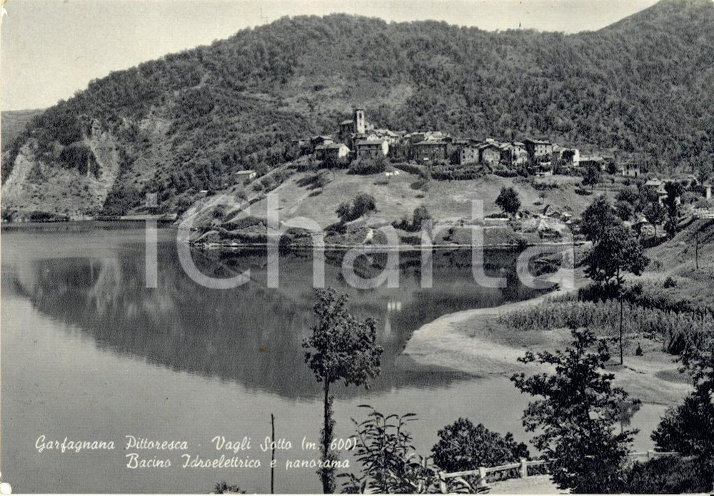 Cartolina originale da collezione 1955 ca VAGLI SOTTO LU Bacino idroelettrico e panorama della GARFAGNANA FG VG 1