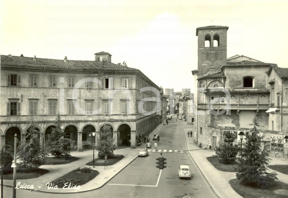 Cartolina originale da collezione 1970 LUCCA Scorcio di VIA ELISA con FIAT 500 e 600 Cartolina animata FG VG 1