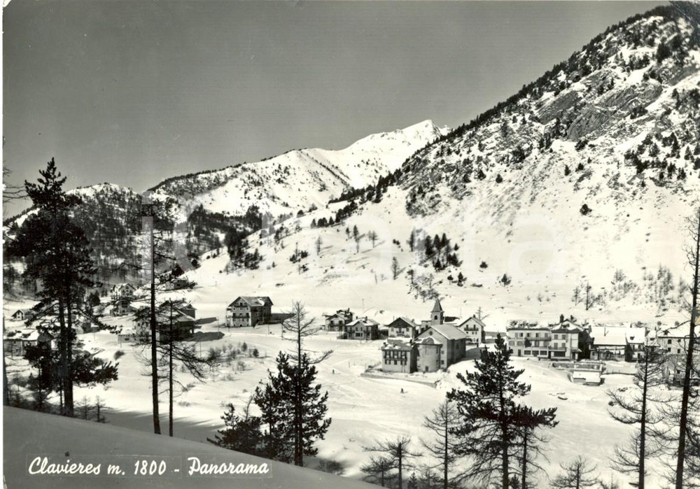 Cartolina originale da collezione 1954 CLAVIERE (TO) Veduta panoramica del paese innevato *Cartolina postale FG VG 1