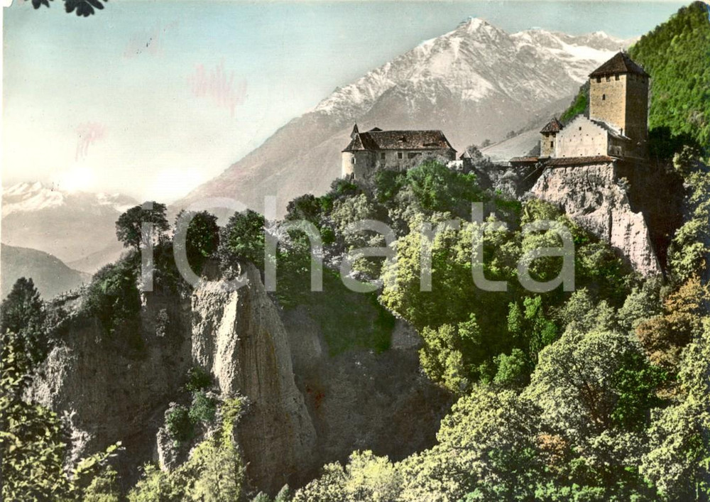 Cartolina originale da collezione 1955 MERANO BZ Veduta panoramica di CASTEL TIROLO Cartolina postale FG VG 1