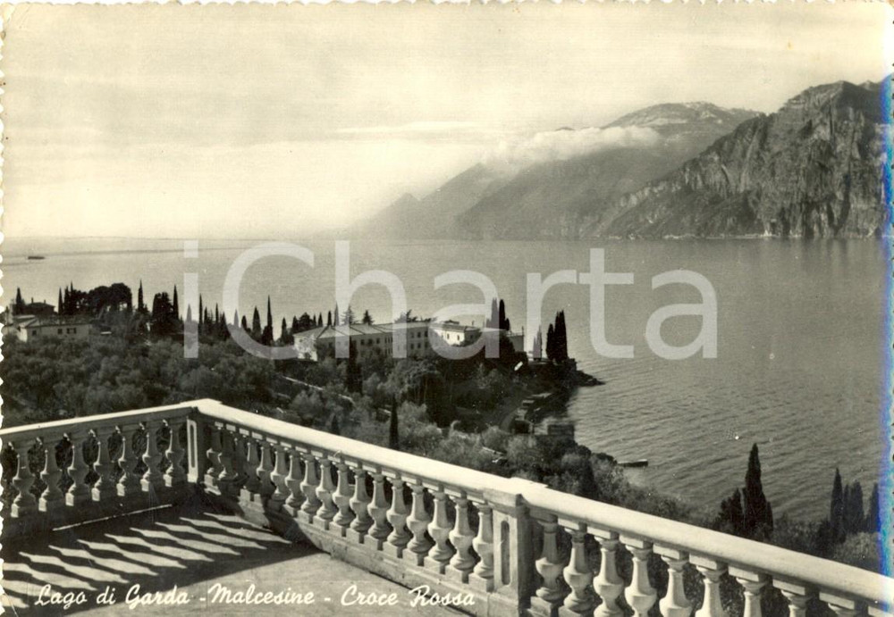 Cartolina originale da collezione 1954 MALCESINE (VR) Sede CROCE ROSSA sul Lago di GARDA *Cartolina FG VG 1