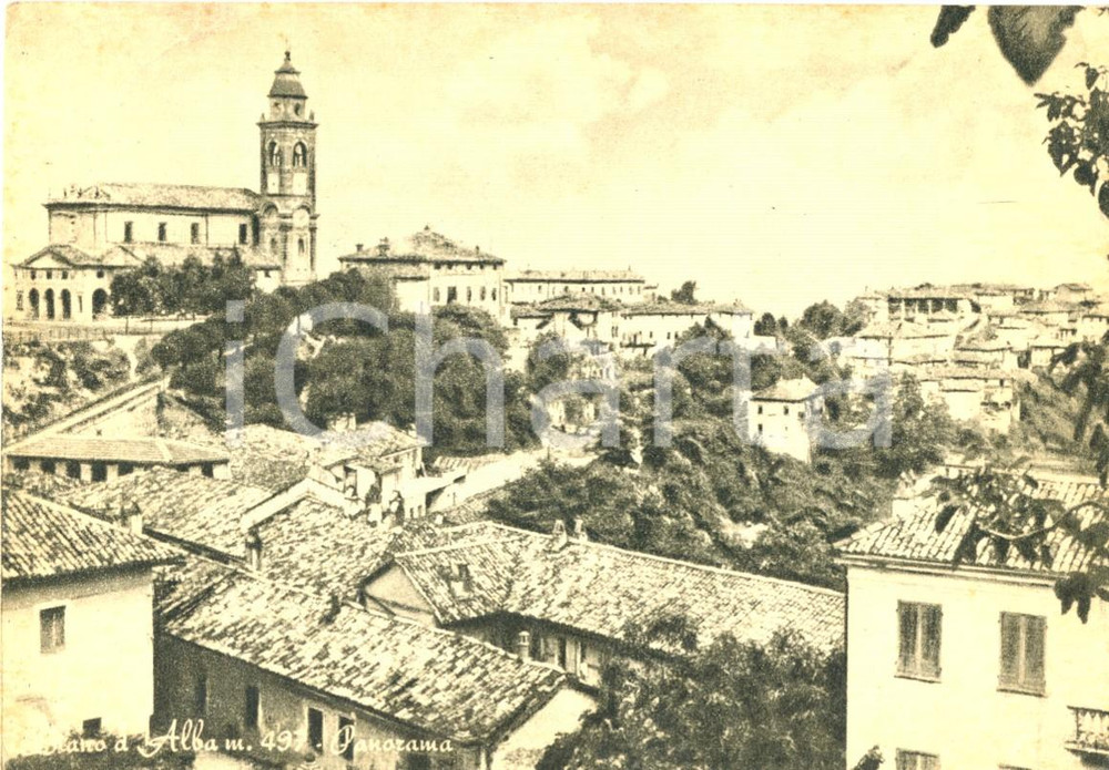 Cartolina originale da collezione 1940 ca DIANO D ALBA CN Panorama con Chiesa di SAN GIOVANNI BATTISTA FG VG 1