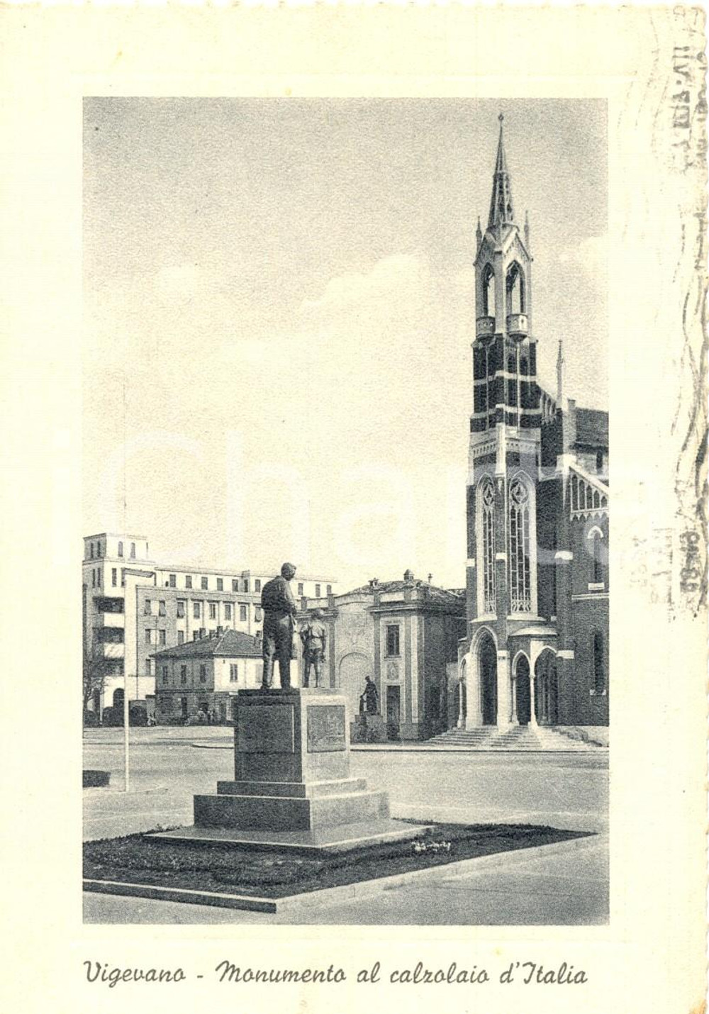 Cartolina originale da collezione 1954 VIGEVANO (PV) Monumento Calzolaio d'Italia Chiesa MADONNA DI POMPEI *FG VG 1
