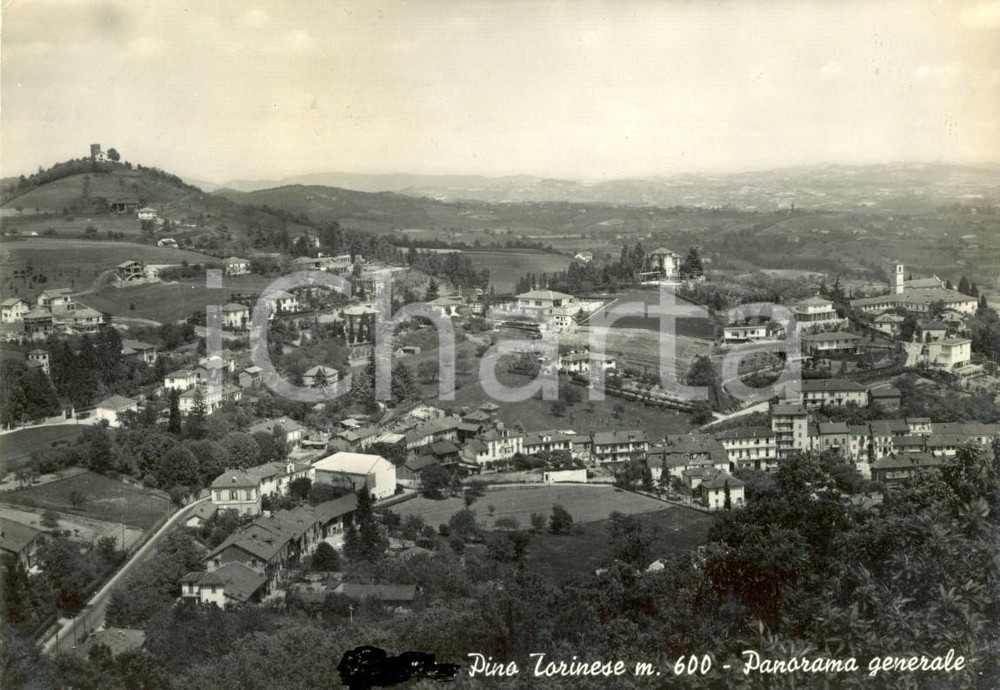 Cartolina originale da collezione 1953 PINO TORINESE (TO) Veduta panoramica con chiesa parrocchiale *FG VG 1