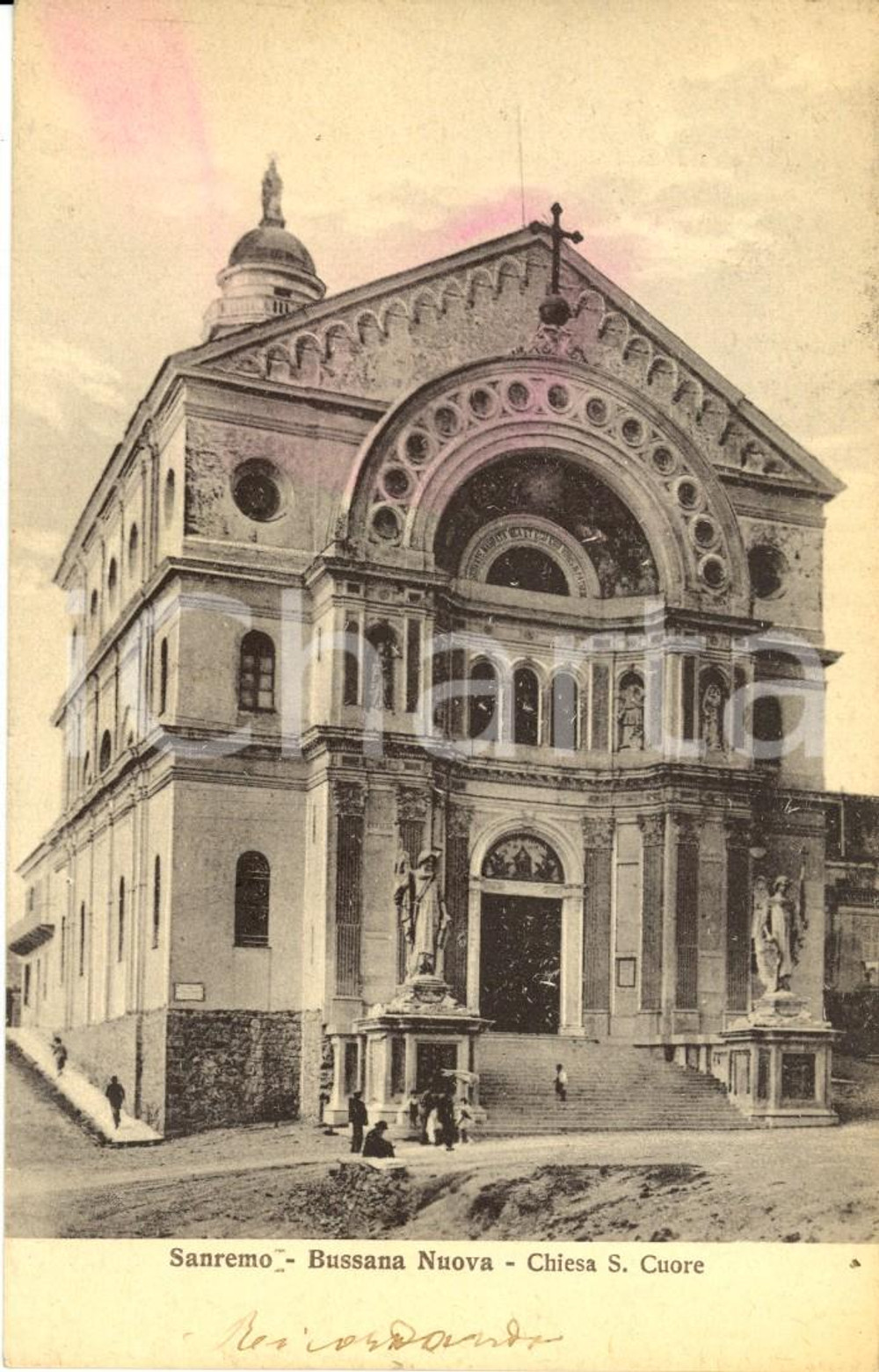 Cartolina originale da collezione 1930 ca SANREMO (IM) La Chiesa de SCARO CUORE a BUSSANA NUOVA *Cartolina FP VG 1